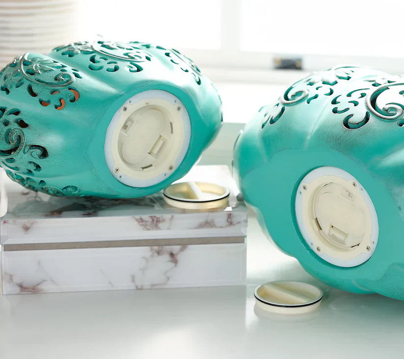 Set of 2 Indoor/Outdoor Illuminated Pumpkins and Oversized Lit Gourd by Valerie