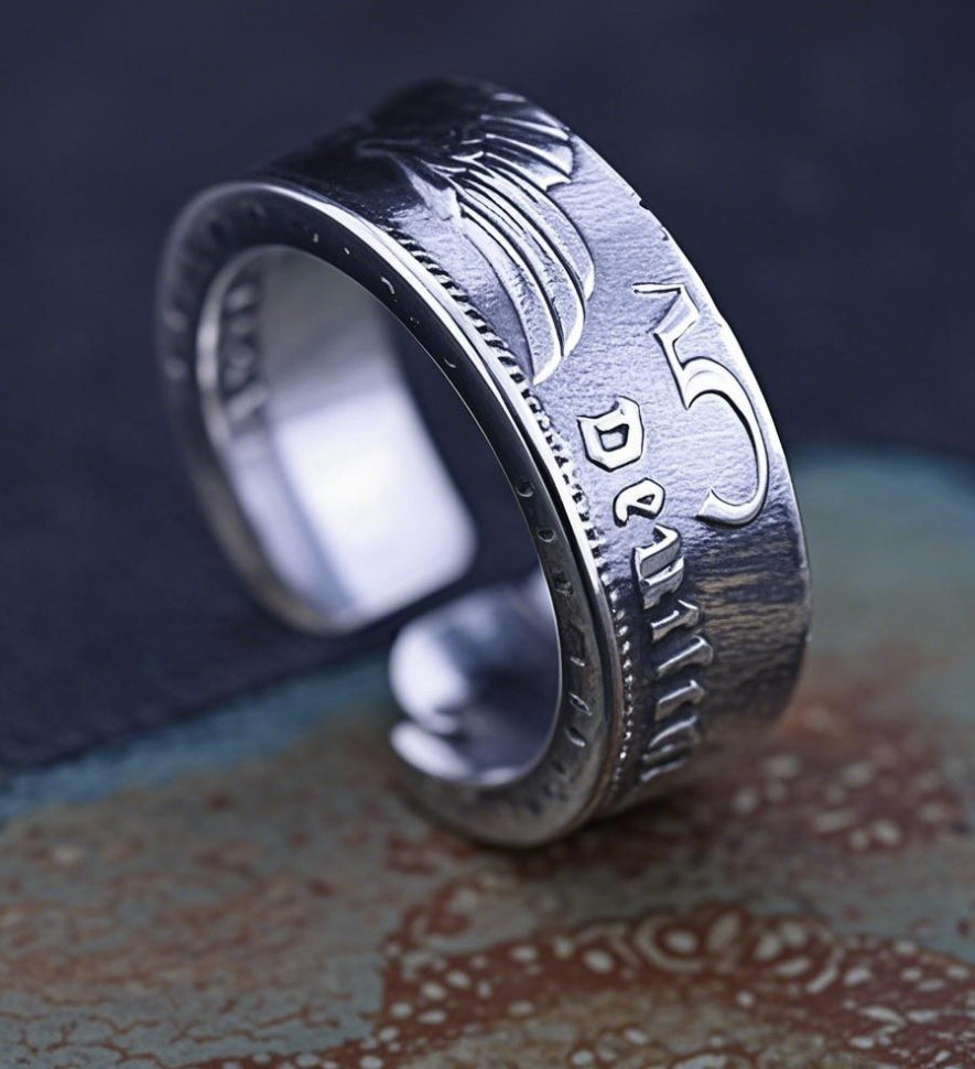 Imperial Heritage Mongolian German Mark Silver Coin Bangle Ring