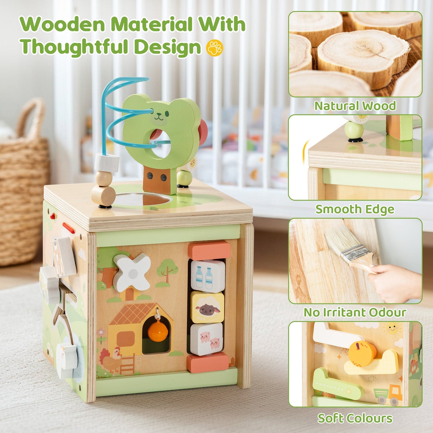 ROBUD Wooden Activity Cube - Little Bear Orchard