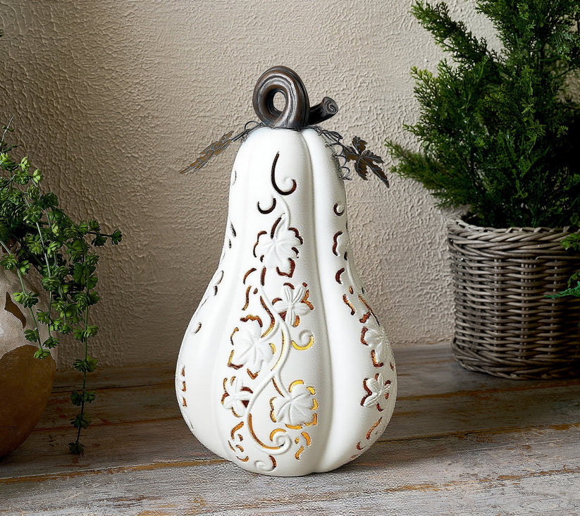 Set of 2 Indoor/Outdoor Illuminated Pumpkins and Oversized Lit Gourd by Valerie