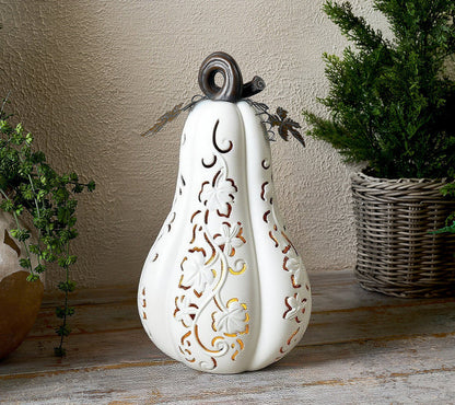 Set of 2 Indoor/Outdoor Illuminated Pumpkins and Oversized Lit Gourd by Valerie