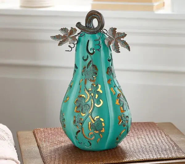 Set of 2 Indoor/Outdoor Illuminated Pumpkins and Oversized Lit Gourd by Valerie