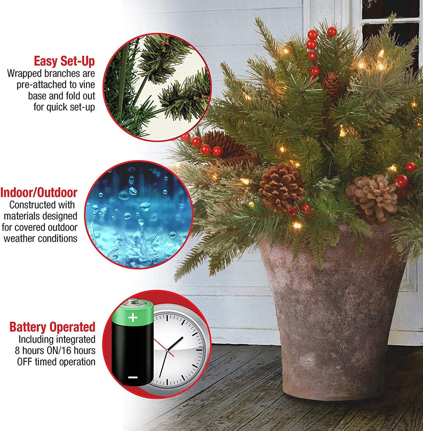 🎄🔥Pre-lit Artificial Christmas Tree Urn Filler💐