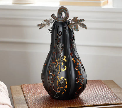 Set of 2 Indoor/Outdoor Illuminated Pumpkins and Oversized Lit Gourd by Valerie