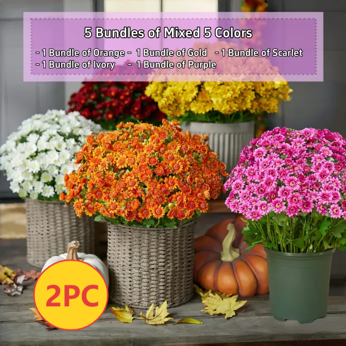💥Last Day Each- Artificial Outdoor Sunset Mums Flowers -  Waterproof, Windproof