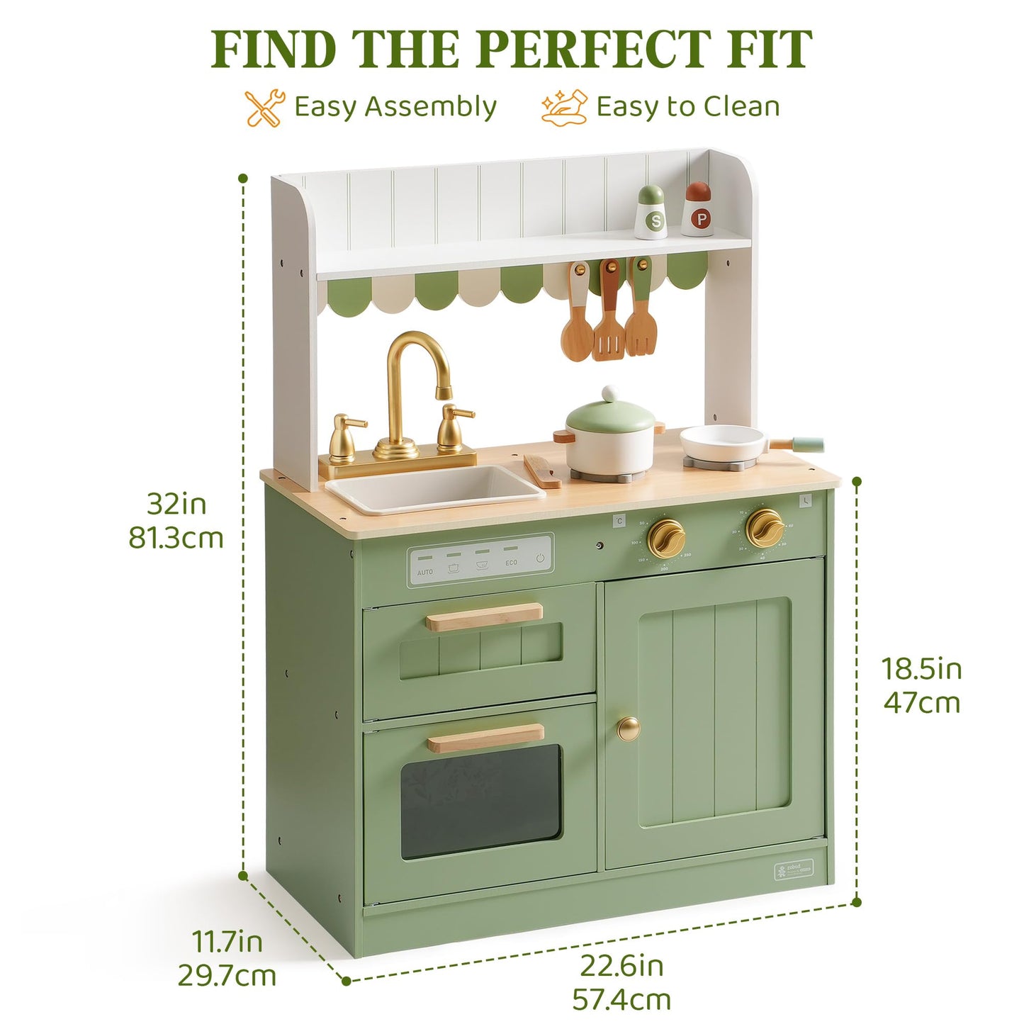 ROBUD Wooden  Kids Play Kitchen Set - Olivia Green
