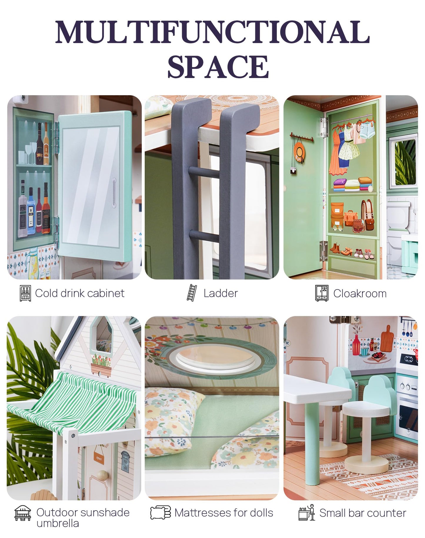 ROBUD Wooden Realistic Camper Van Dollhouse