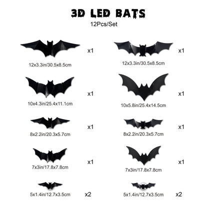 🦇Halloween 3D LED Glowing Bat Wall Decals - Spooky Light-Up Decor