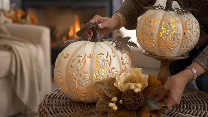 Set of 2 Indoor/Outdoor Illuminated Pumpkins and Oversized Lit Gourd by Valerie