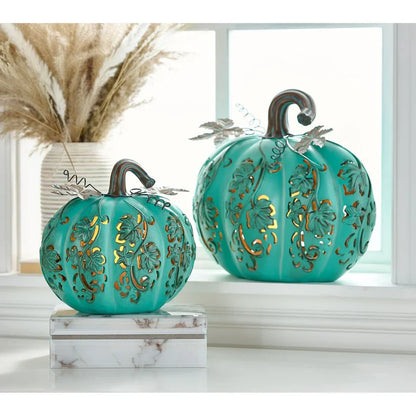 Set of 2 Indoor/Outdoor Illuminated Pumpkins and Oversized Lit Gourd by Valerie