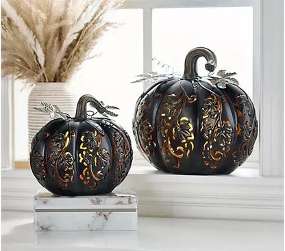Set of 2 Indoor/Outdoor Illuminated Pumpkins and Oversized Lit Gourd by Valerie