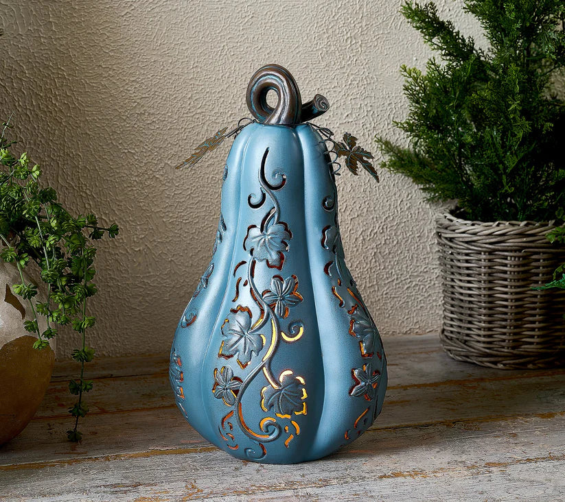 Set of 2 Indoor/Outdoor Illuminated Pumpkins and Oversized Lit Gourd by Valerie