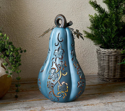Set of 2 Indoor/Outdoor Illuminated Pumpkins and Oversized Lit Gourd by Valerie