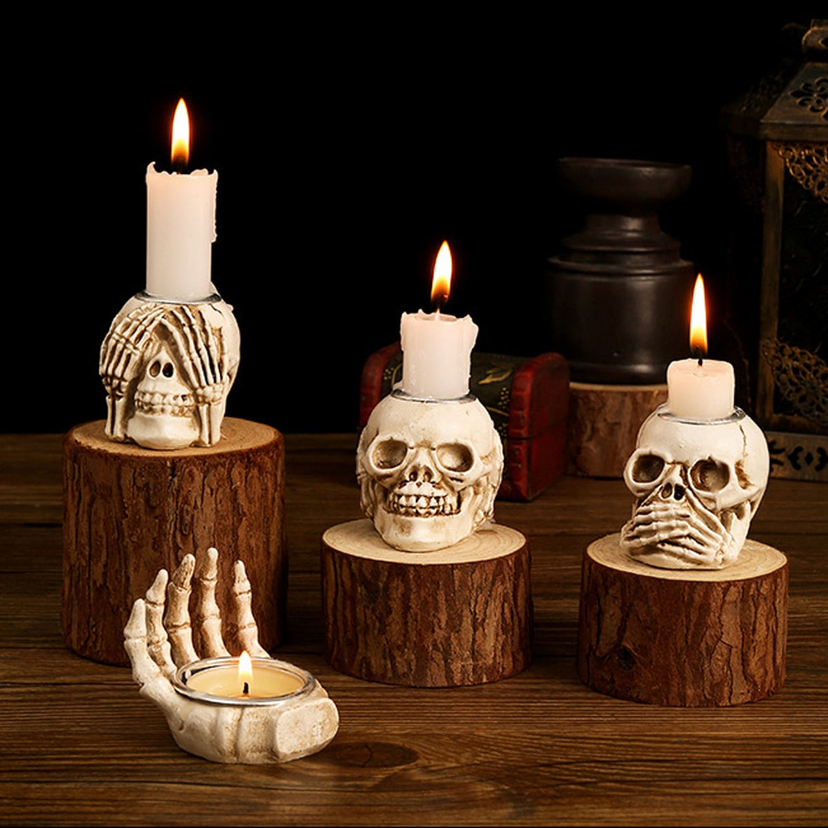 💀🕯️ Eerie Glow: Halloween Skull Candle Holder Set - Illuminate Your Spooky Night! 🕯️💀