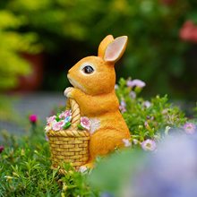 Simulation Solar-Powered Bunny Basket Decorative Ornament for Home Decor