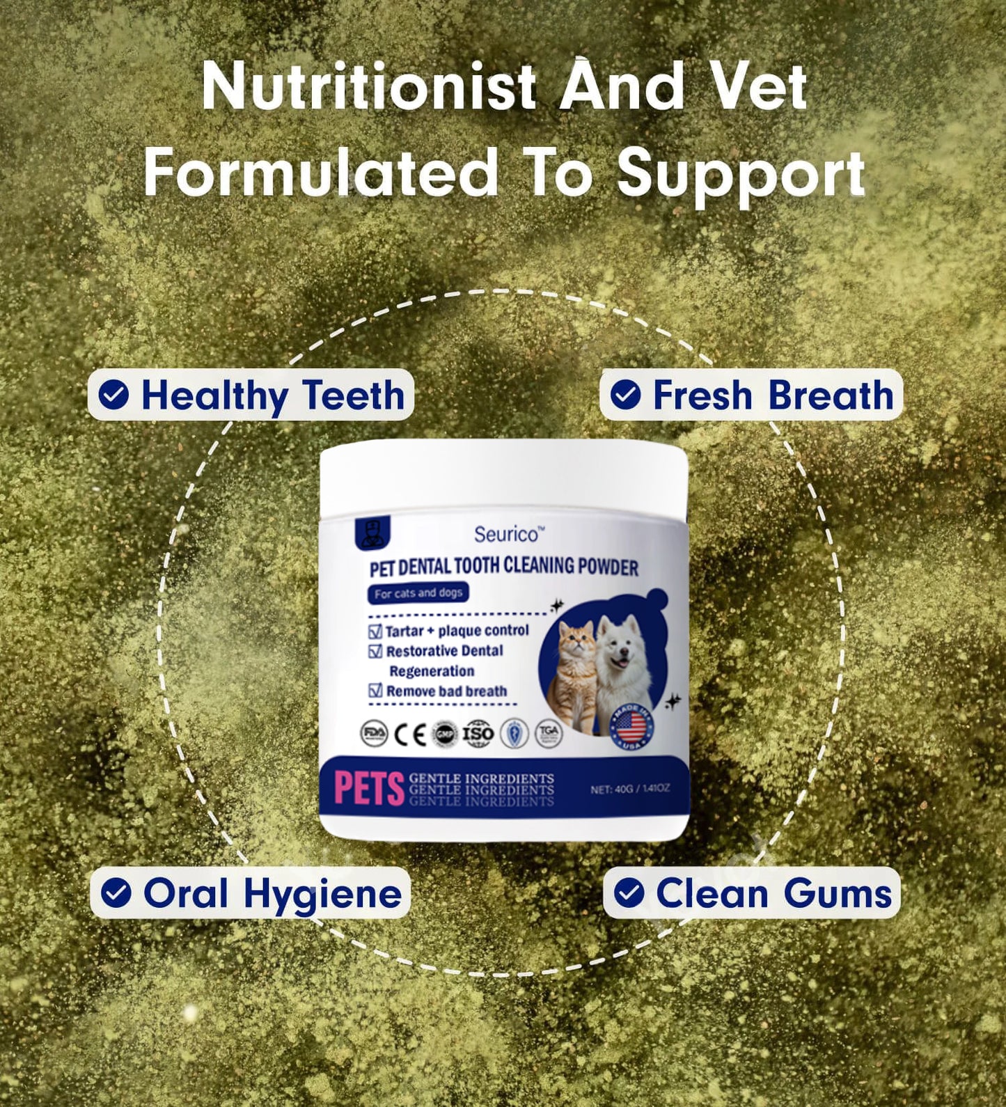 (official Store】LastDay! 70% OFF! - Seurico™Pet Dental Powder -Freshen Breath,Regenerate Teeth &Remove Tartar(AVMARecommended for Cats &Dogs