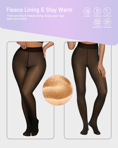 Semi-Transparent Single Seam Fleece Lined Tights