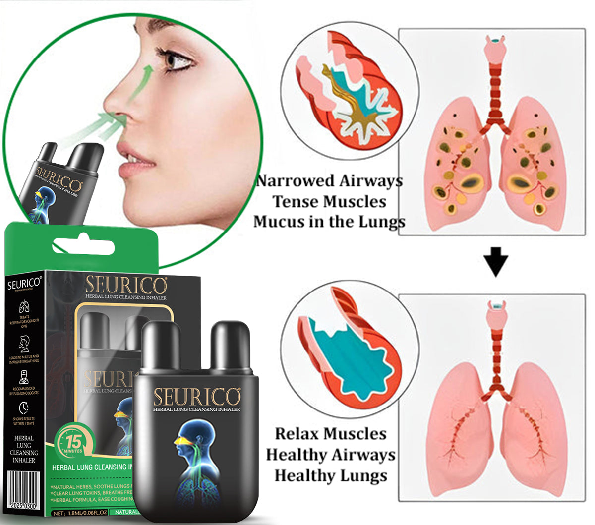 💜✅Official Store Seurico™  herbal lung cleansing inhaler 👨‍⚕️FDA Certification(💝 Cough, wheezing, shortness of breath, sputum, stuffy nose, bronchitis, bronchitis, allergy symptoms, lung discomfort💝)
