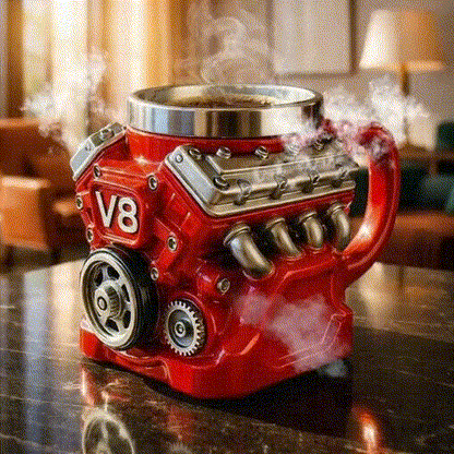 🔨✨Retro V8 Engine Coffee Mug – Realistic Design, Stainless Steel Construction
