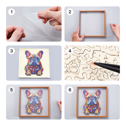 ROBOTIME French Bulldog Wooden Jigsaw Puzzle with Frame