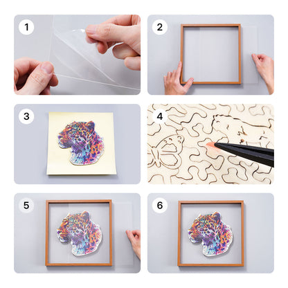 ROBOTIME Fancy Leopard Wooden Jigsaw Puzzle with Frame