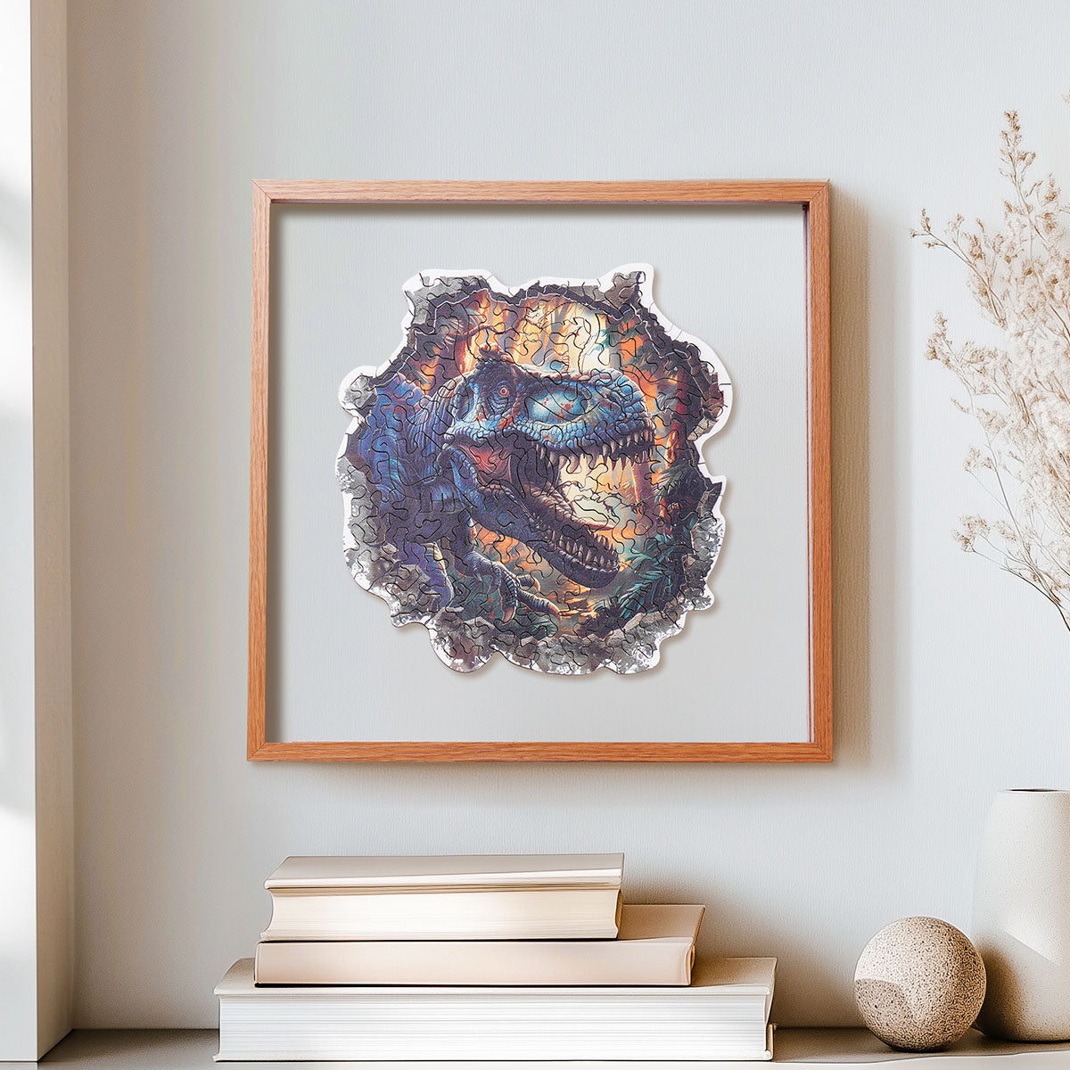 ROBOTIME Wall Breaking T-Rex Wooden Jigsaw Puzzle with Frame