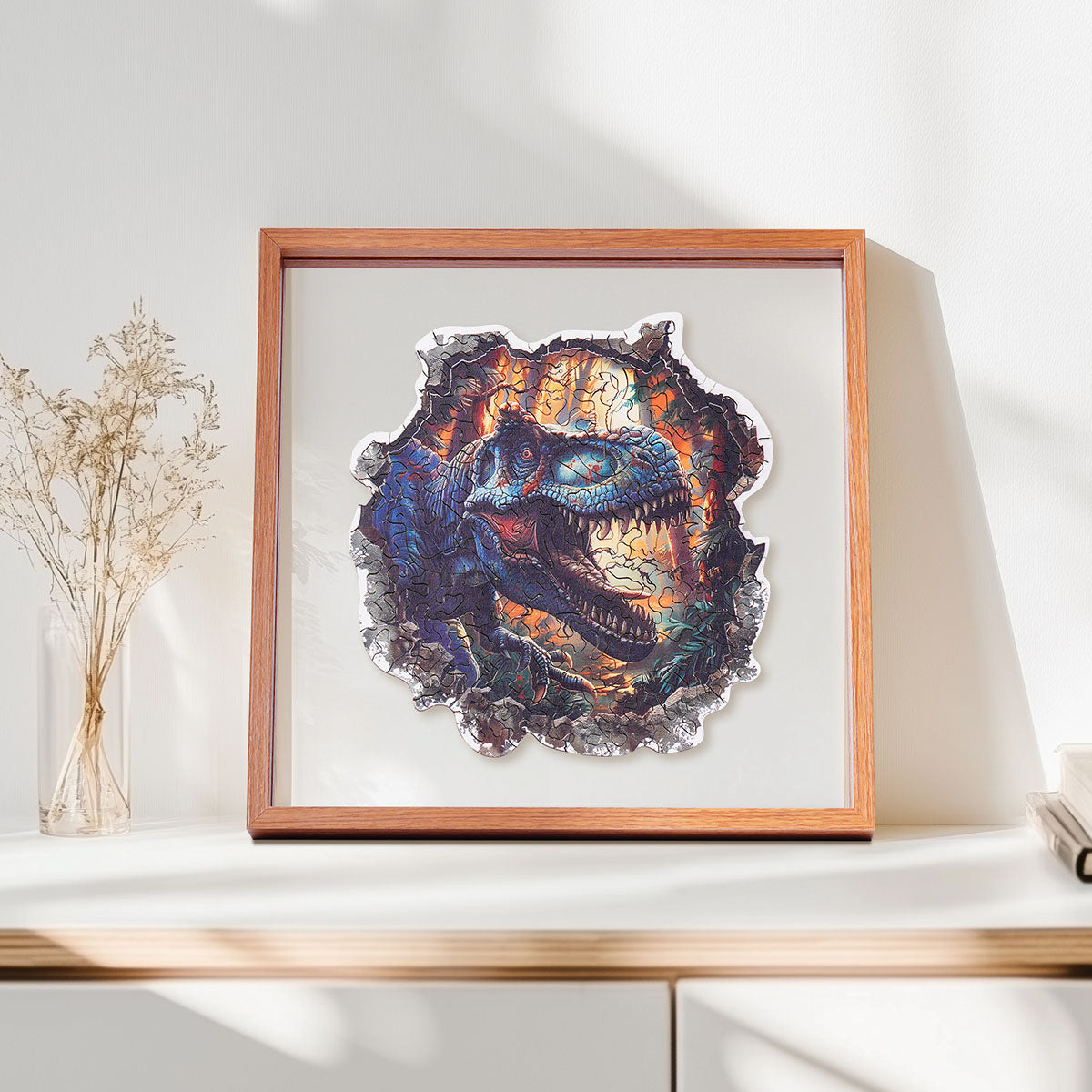 ROBOTIME Wall Breaking T-Rex Wooden Jigsaw Puzzle with Frame