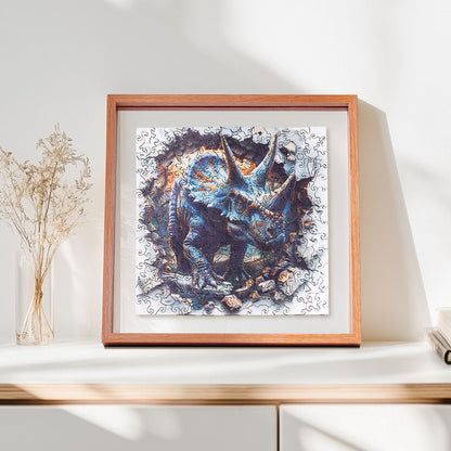 ROBOTIME Wall Breaking Triceratops Wooden Jigsaw Puzzle with Frame