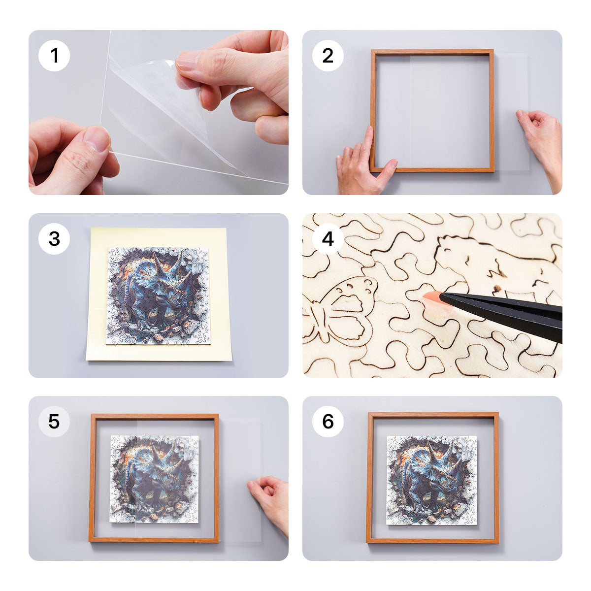 ROBOTIME Wall Breaking Triceratops Wooden Jigsaw Puzzle with Frame