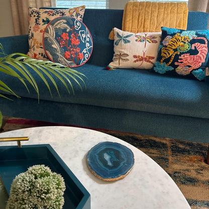 Large Gold Edge Agate Slice with Stand: Gift Boxed Coaster