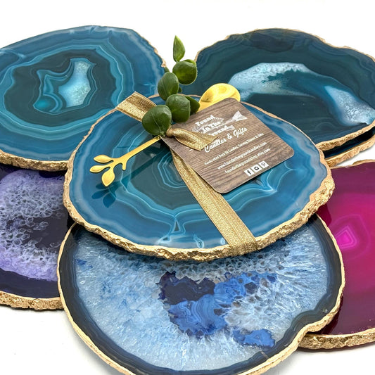 Large Gold Edge Agate Slice with Stand: Gift Boxed Coaster
