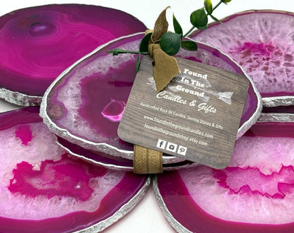 Large Gold Edge Agate Slice with Stand: Gift Boxed Coaster